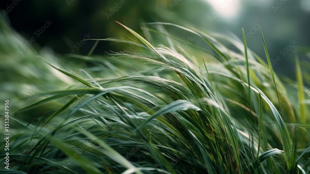 Poster a lush expanse of green grass moves gracefully with the wind, catching the sunlight on a warm aftern