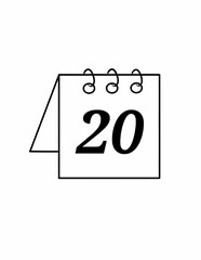 A black outline icon of a desk calendar showing the number "20"