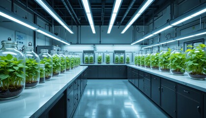 Modern Lab Plant Research Growing Science Botany Indoor Plants Jars Cultivation Technology