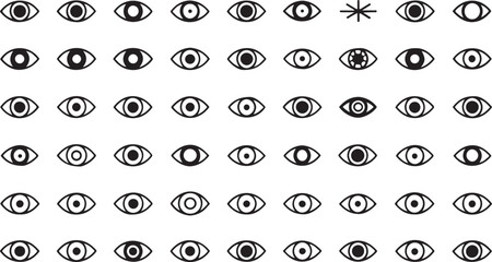High quality eye icon set design featuring a single detailed eye graphic utilizing cmyk and grayscale color modes