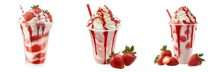 Delicious Strawberry Milkshake set on Transparent Background
