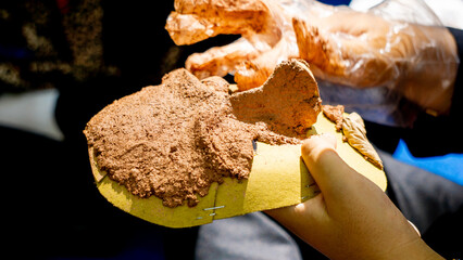 Masks from paper, wood glue and sawdust. Eco friendly and recycle handy craft.