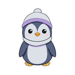 Cartoon Penguin Chick Icon Wearing Winter Hat – Cute Arctic Animal Vector, Soft Colors, SVG