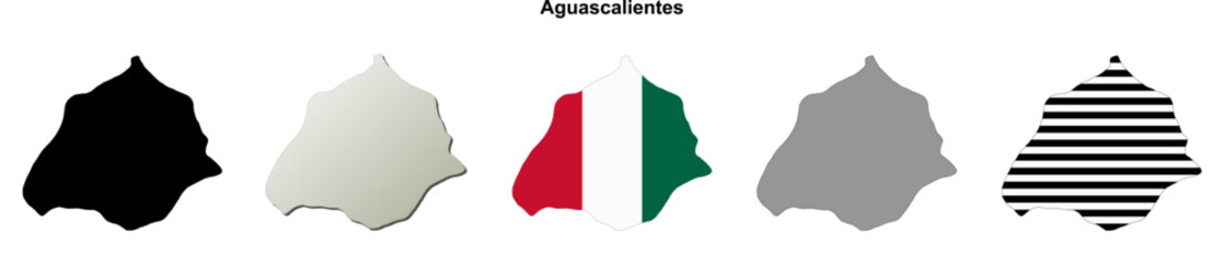 Aguascalientes state blank outline map set