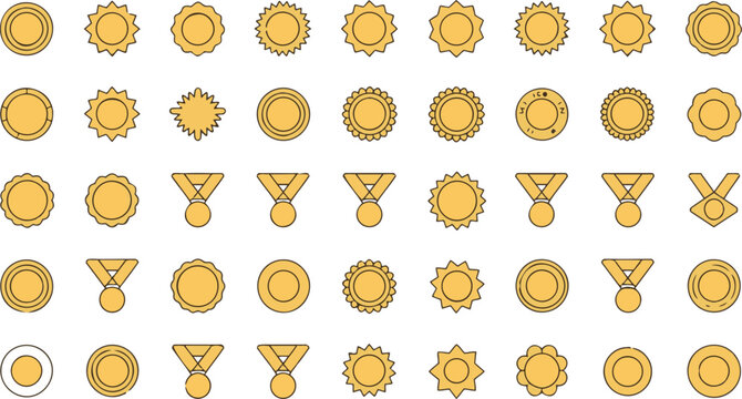 High resolution gold seal and medal design featuring detailed artwork and elegant typography using helvetica and courier fonts