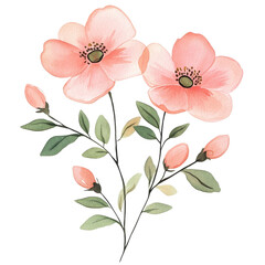 Delicate pink flowers with green leaves create beautiful floral arrangement, evoking sense of tranquility and natural beauty. Perfect for various design projects
