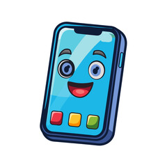 Cartoon Smartphone Icon with Smiling Face and Bright App Icons – Fun Tech Gadget Vector, SVG