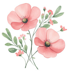 Beautiful illustration of pink flowers with green leaves, conveying sense of freshness and nature. delicate petals and vibrant colors create cheerful atmosphere