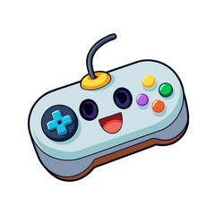 Cartoon Video Game Controller Icon with Glowing Buttons and Happy Face – Fun Gaming Vector, SVG