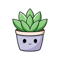 Cute Cartoon Succulent Plant Icon in Smiling Pot – Minimal Pastel Colors, Soft Glossy Details, Vector SVG