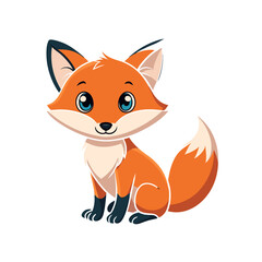 Cute Cartoon Fox Icon Sitting with Fluffy Tail and Big Eyes – Soft Pastel Colors, Vector SVG