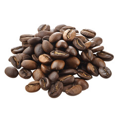 Obraz premium Pile of roasted coffee beans, brown and aromatic, isolated on transparent background, png