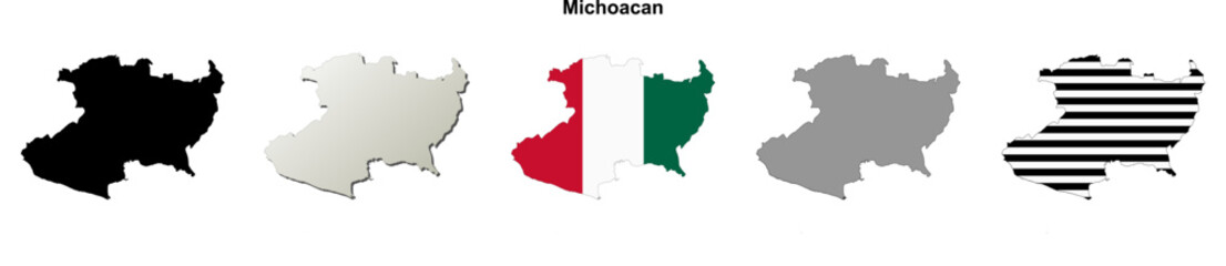 Michoacan state blank outline map set