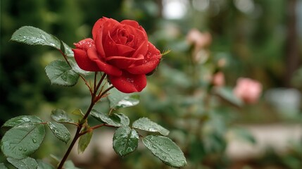 Red Rose with Water Droplets