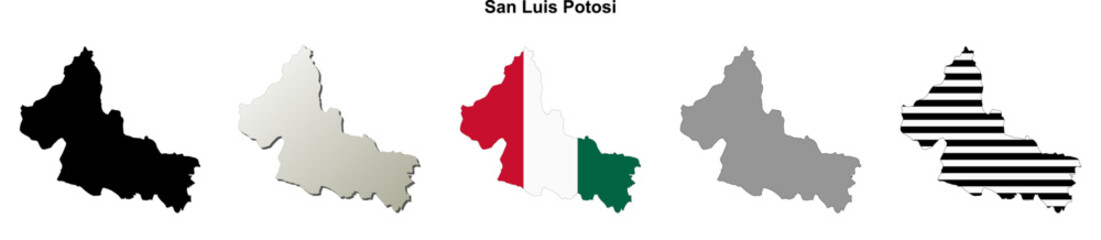 San Luis Potosi state blank outline map set