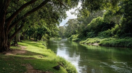 Naklejka premium River Surrounded by Trees and Greenery