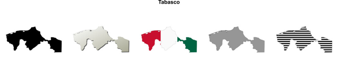 Fototapeta premium Tabasco state blank outline map set
