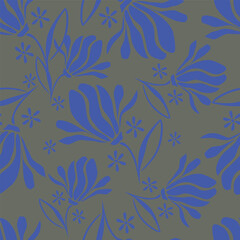 Seamless pattern with Christmas decoration. Green and blue flower pattern.