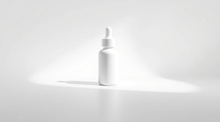 A white dropper bottle on a plain white surface.  Strong light casts a subtle shadow