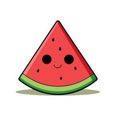 Kawaii Watermelon Slice Cartoon Icon with Smiling Face and Tiny Seeds – Bright Fruit Vector, SVG