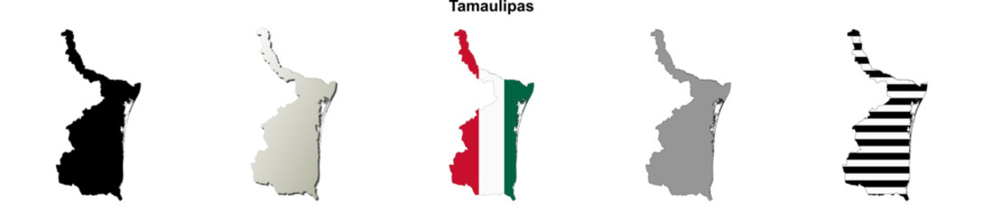 Tamaulipas state blank outline map set
