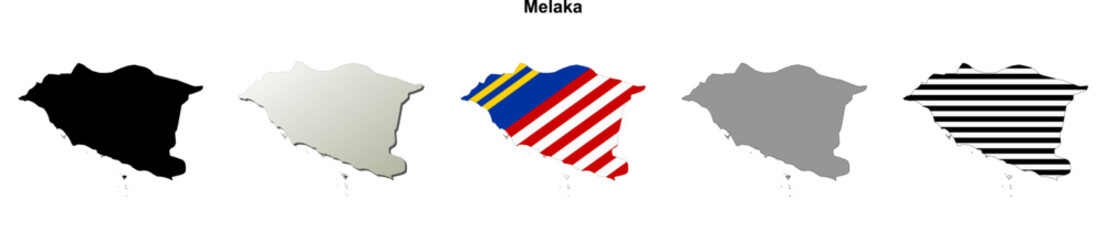 Melaka state blank outline map set