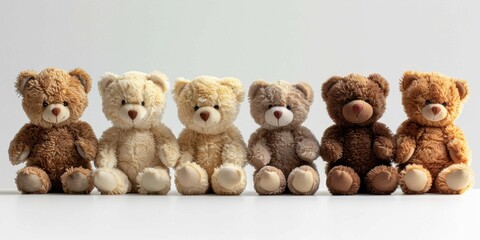 a set of teddy bear plush toy sitting, white background
