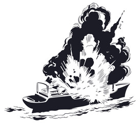 Explosion of sea vessel.
