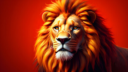 Fototapeta premium Close-up portrait of a majestic wild lion's face with a flowing mane