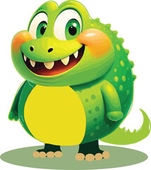 Cute Green Cartoon Dinosaur Character with Big Smile