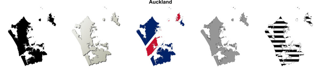 Auckland (New Zealand) blank outline map set