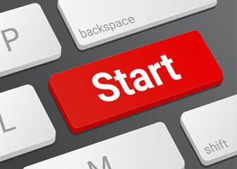 Fototapeta premium Close Up Start Button on Laptop or Computer Keyboard for System Activation, Process Initiation, User Interface, and Technology 3D Illustration