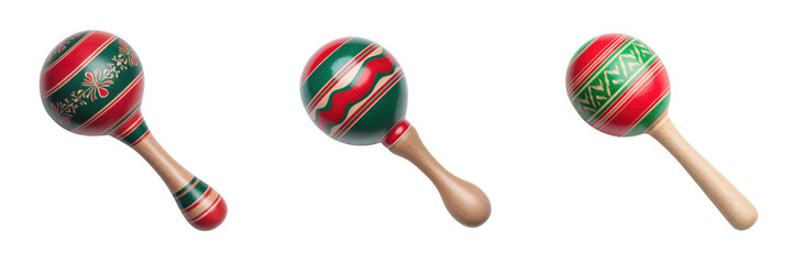 Colorful Wooden Maracas for Festive Celebrations and Events Isolated on a Transparent Background