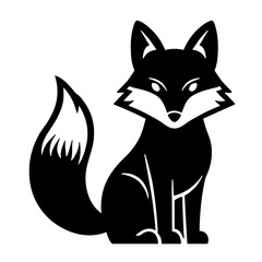 Fototapeta premium Stylized black and white vector drawing of a sitting fox with fluffy tail for design and printing