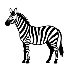 Fototapeta premium Black and white vector drawing of a zebra standing in side view for design and printing