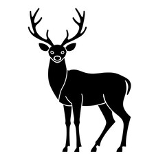 Fototapeta premium Silhouette black and white vector of a deer with antlers standing upright for design and printing