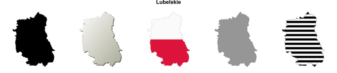 Lubelskie province blank outline map set
