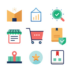 Ecommerce Icons Set Flat Design Style for Online Shopping Delivery Security Store Discount and Package Tracking for Web and Mobile Applications