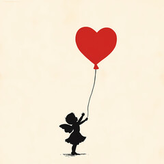 Child reaching for a heart balloon in a whimsical outdoor setting Generative AI
