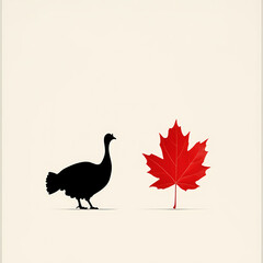 Black silhouette of turkey next to a vibrant red maple leaf Generative AI