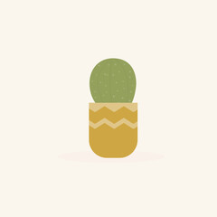 Cute Cactus in Pot Simple Illustration of Desert Plant in a Yellow Pot with a Zigzag Pattern