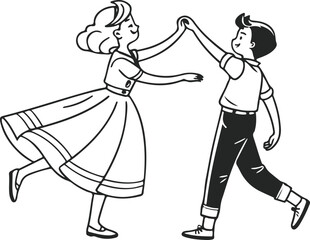 Two girls dancing  Line art of a dancing couple vector illustration