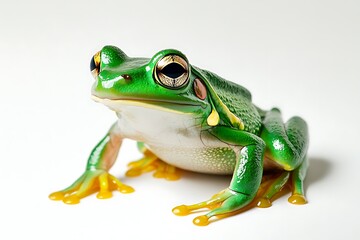 Obraz premium Vibrant green tree frog closeup on white background