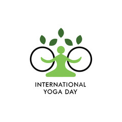 International Yoga Day greetings vector with mandala design by green trees, green leaves with human's yoga silhouette 