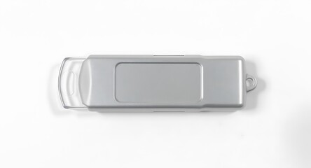 Silver usb drive case isolated on white