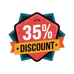 35 Percent Discount Badge with Ribbon – Vector Sale and Promotion Label