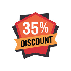 Modern 35% Discount Badge with Ribbon – Vector Promotional Label Design