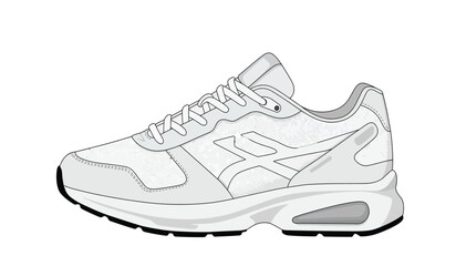 set of outline Cool Sneakers. Shoes sneaker outline drawing vector, Sneakers drawn in a sketch style, sneaker trainers template outline, Set Collection. vector Illustration.