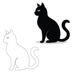 Cat silhouettes and icons. Black flat color, simple, elegant white background, Cat animal vector and illustration.