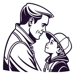 Father and son silhouettes and icons. Black flat color, simple, elegant white background, Father vector and illustration.